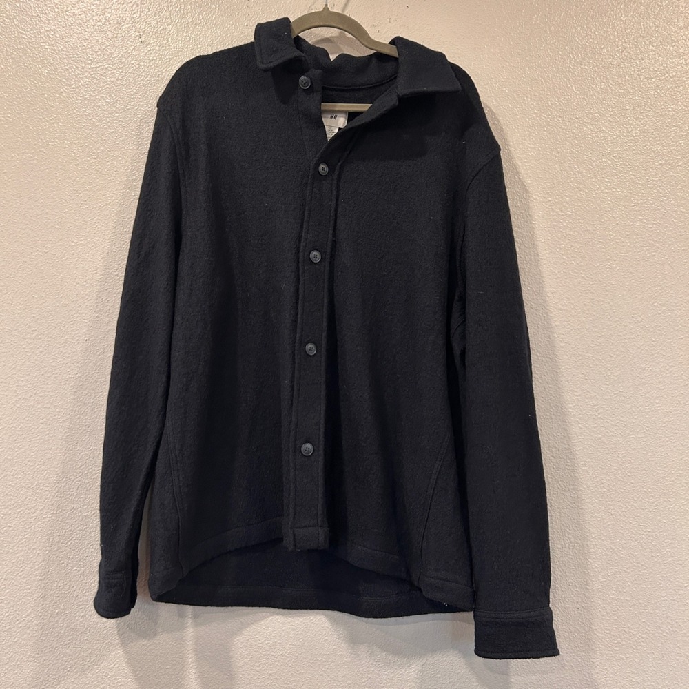 H&M Wool Blend Shirt Jacket Dark Blue Large Button Up Shacket Men's Size Large
